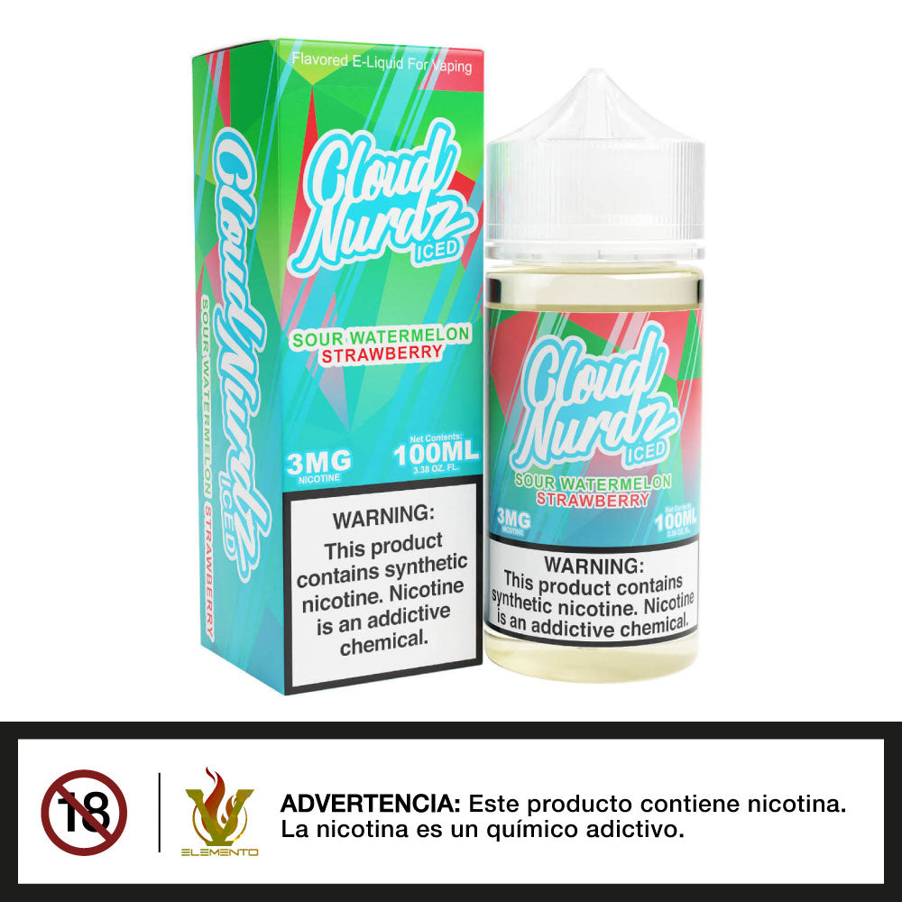 Cloud Nurdz - Iced Sour Watermelon Strawberry 100ml - Quinto Elemento Vap