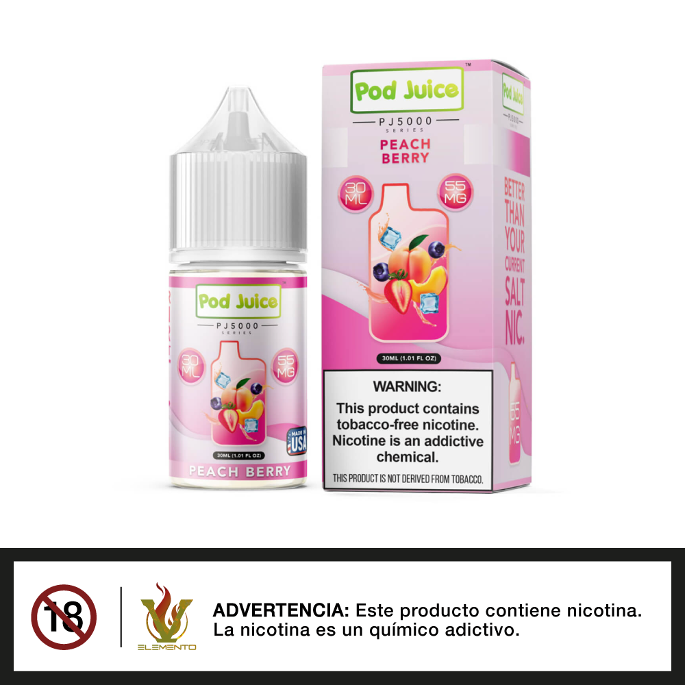 Pod Juice Salt PJ 5000 Series - Peach Berry 30ml - Quinto Elemento Vap