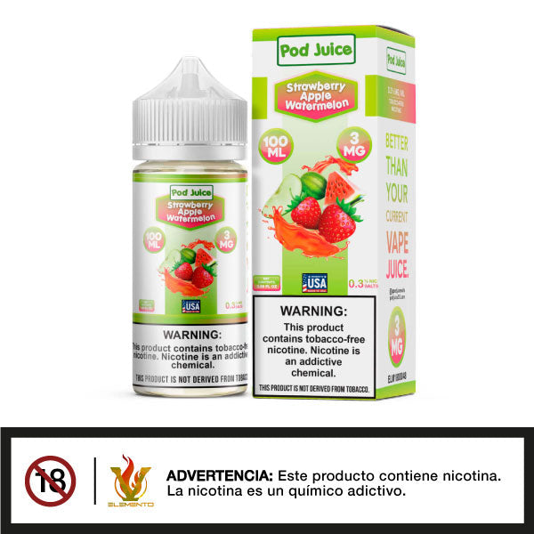 Pod Juice Strawberry Apple Watermelon Tobacco Free Nicotine E-juice 100ml